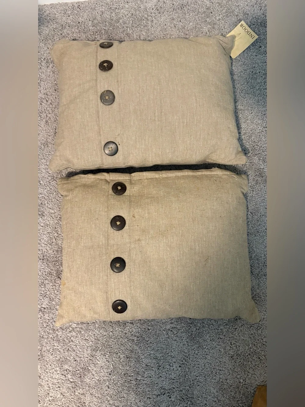 Set of 2 Cost Plus World Market 14x18 Ribbed Lumbar Pillows in Beige-Brown
